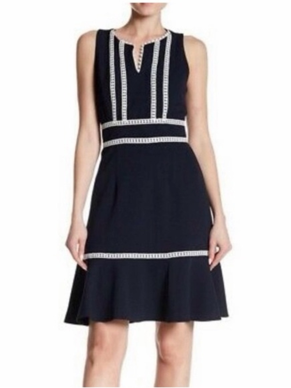 Nanette Lepore Navy Dress with White Trim - Size 6 - NWOT
